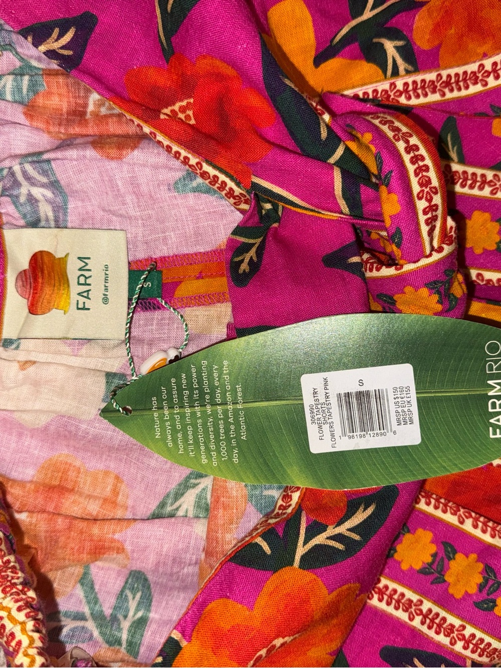 NWT FARM Rio Pink and Orange Floral Bow-Front Tapestry Shorts - Picture 5 of 6